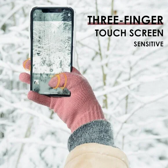 Women's Pink Knit Lined Winter Warm Touch Screen Elastic Stylish Gloves